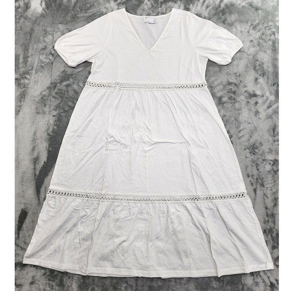 ASOS Dresses & Skirts - ASOS Curve Dress Womens 12 White Crochet Trim Cotton V-Neck Short‎ Sleeve Midi
